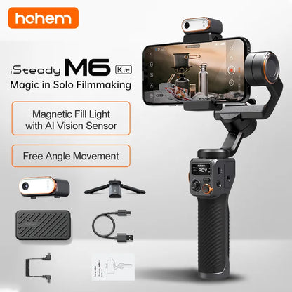 Hohem Isteady M6 3-Axis Gimbal Stabilizer Foldable Selfie Stick with APP Control&Magnetic Fill Light for Smartphone Cell Phone